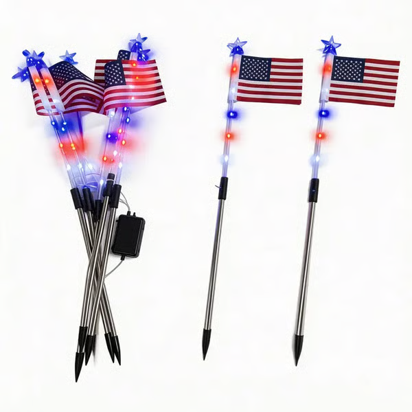 🔥Last Day: 49% OFF🔥8 Solar American Flag Pathway Lights – Red, White & Blue Yard Glow for 250th Independence Celebration 🇺🇸✨