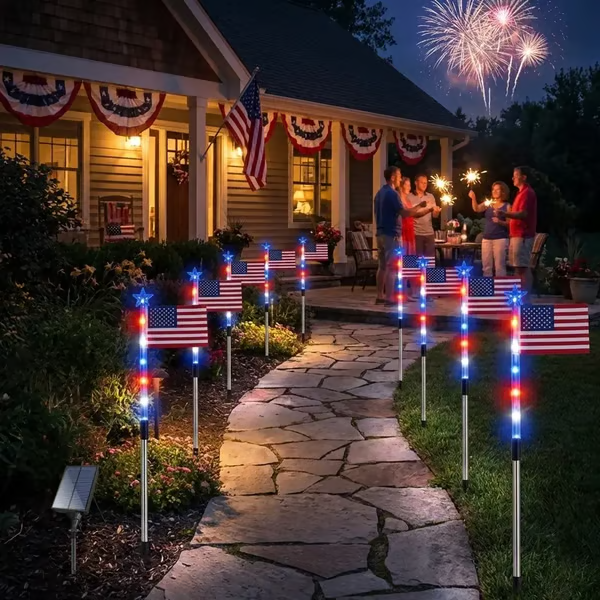 🔥Last Day: 49% OFF🔥8 Solar American Flag Pathway Lights – Red, White & Blue Yard Glow for 250th Independence Celebration 🇺🇸✨